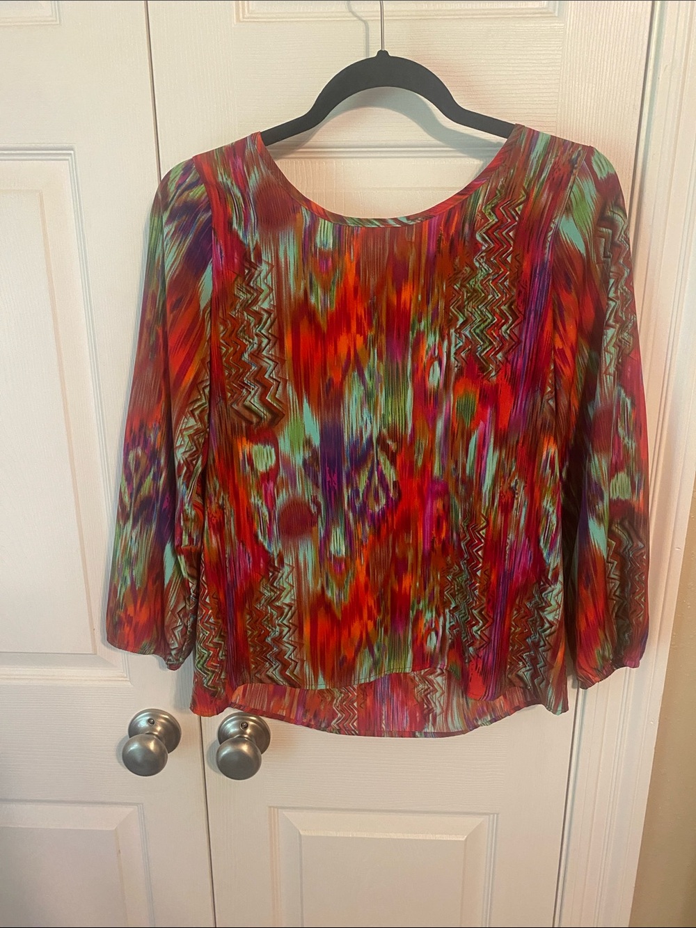 Newbury Kustom Red Multicolor Abstract Print Blouse